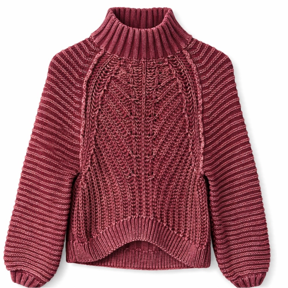Free People Maroon Cable Knit Cowl Neck Sweater XS Cozy Chunky Knit - Picture 2 of 4